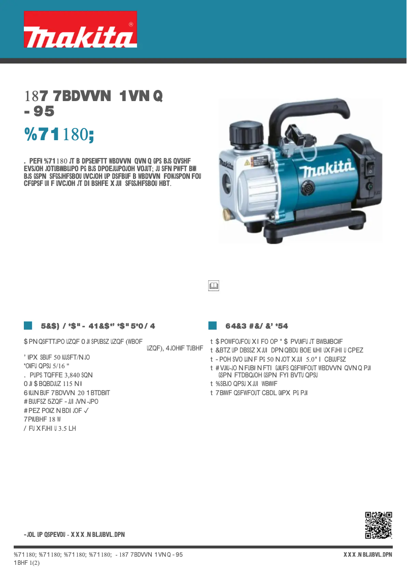 Page 1 de la notice Fiche technique Makita DVP180Z