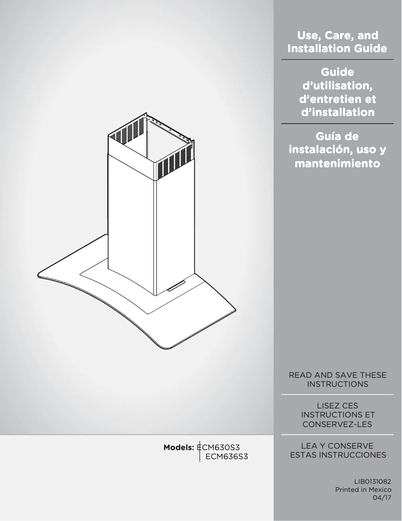 Page 1 de la notice Guide d'installation Elica Como ECM630S3