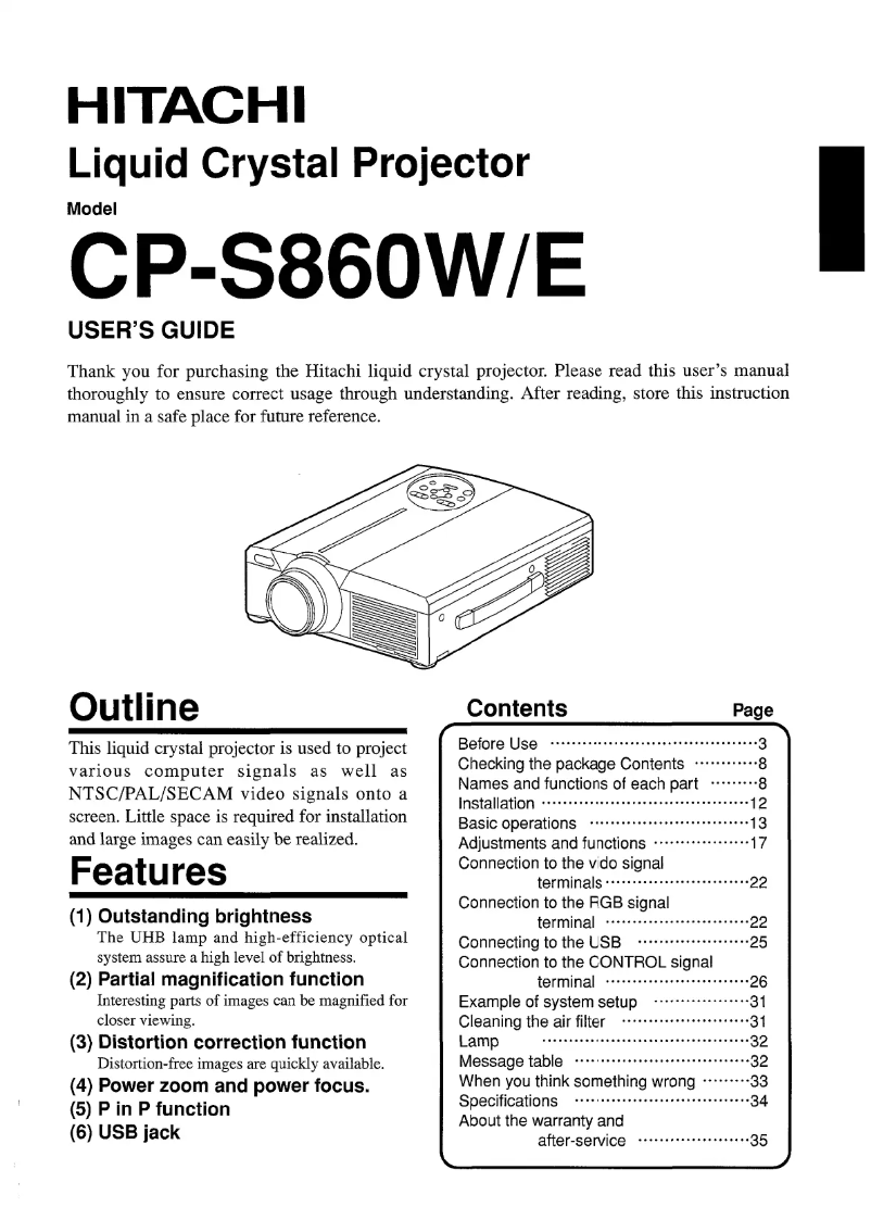 Image de la première page du manuel de l'appareil CP-S860W