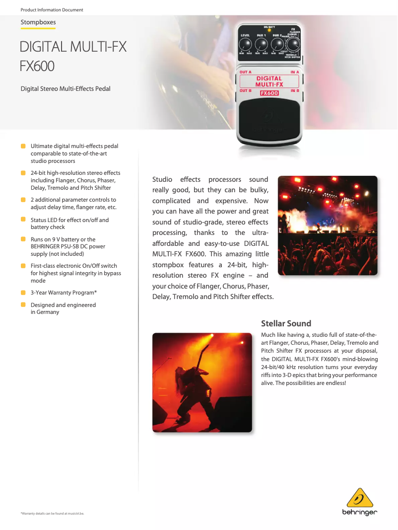 Page n°1 - Fiche technique Behringer Digital Multi-FX FX600