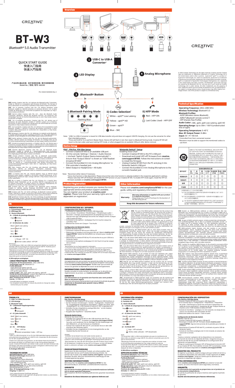 Page 1 de la notice Guide de démarrage rapide Creative BT-W3