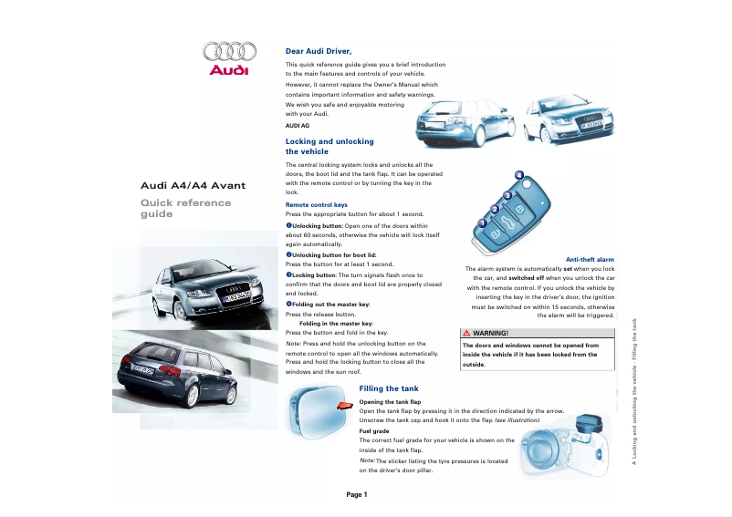 Page 1 de la notice Manuel utilisateur Audi A4 Avant (2015)