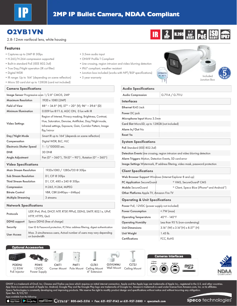 Page n°1 - Fiche technique Speco Technologies O2VB1VN