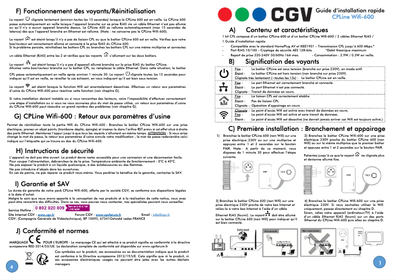 Page 1 de la notice Manuel utilisateur CGV CPLine Wifi-600