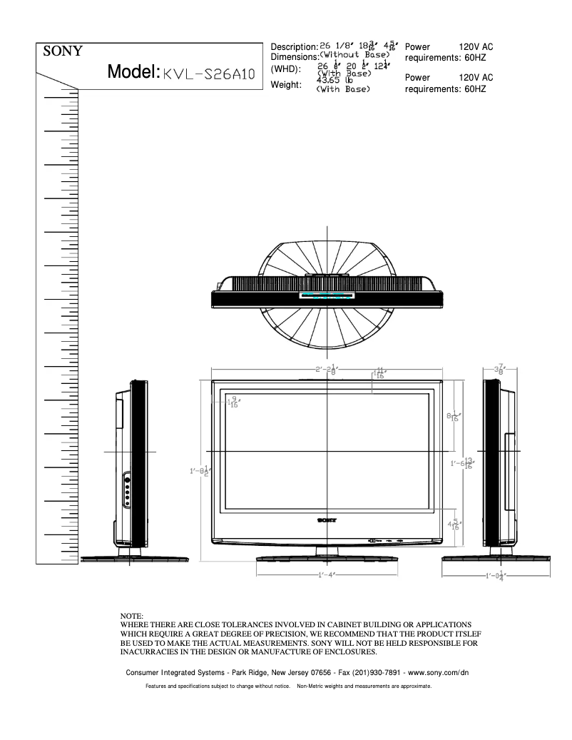 Page 1 de la notice Guide d'installation Sony KLV-S26A10