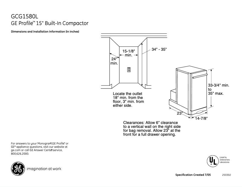Imagen de la primera página del manual del dispositivo Profile GCG1580LSS