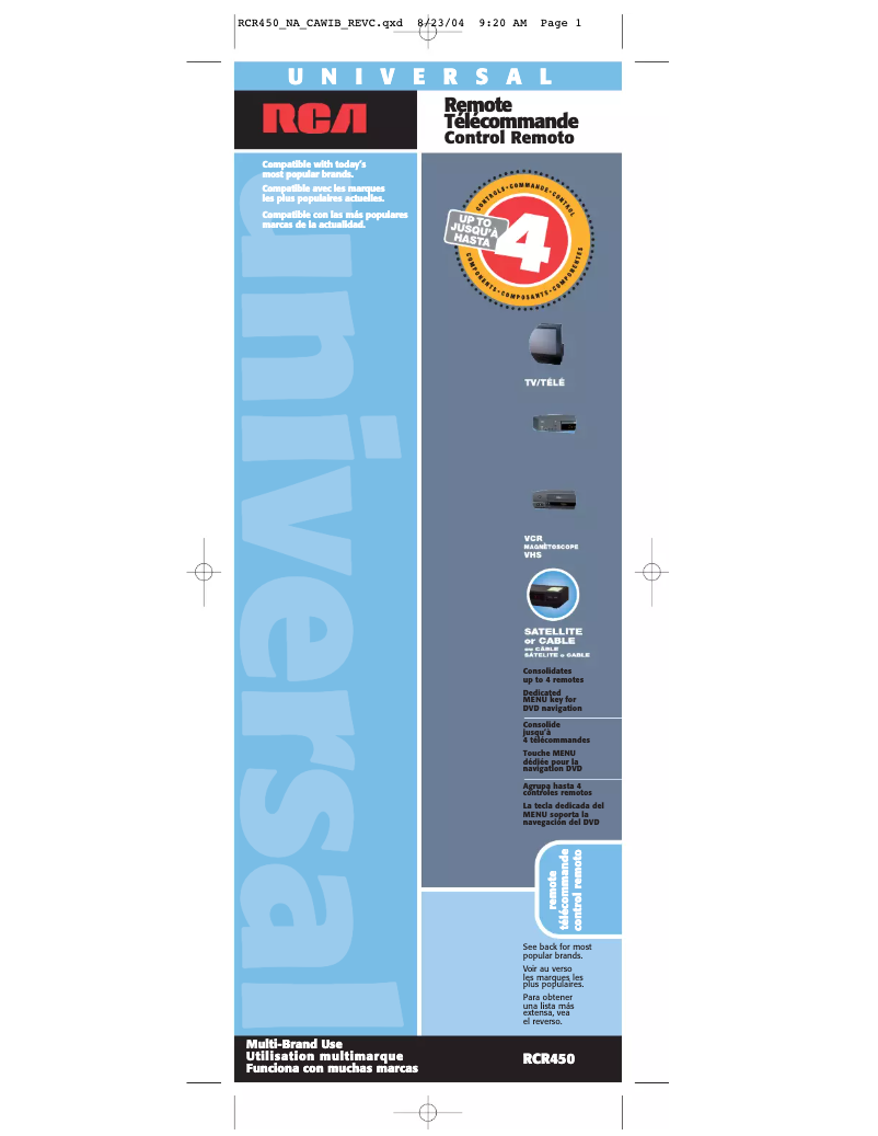 Page 1 de la notice Manuel utilisateur RCA RCR450
