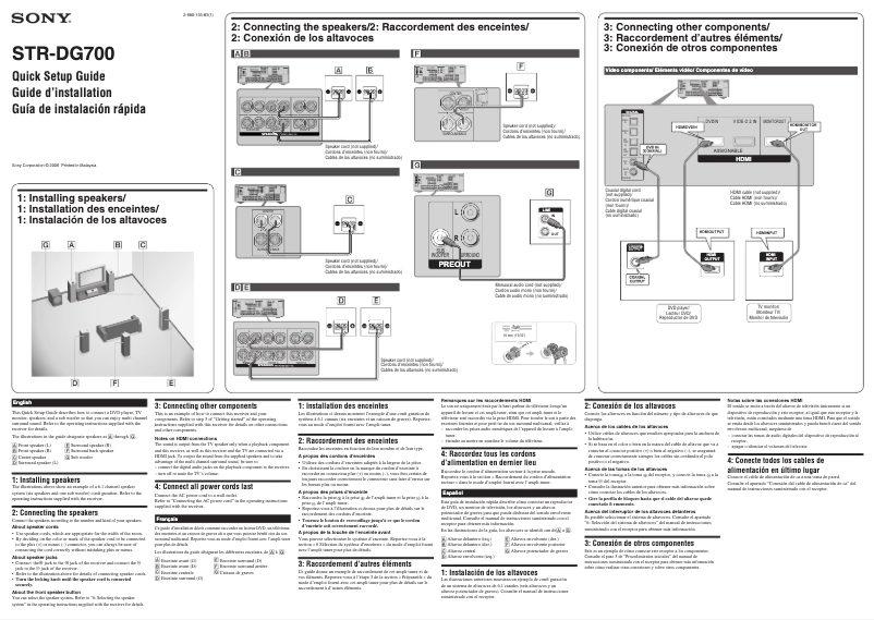 Page 1 de la notice Guide d'installation Sony STR-DG700
