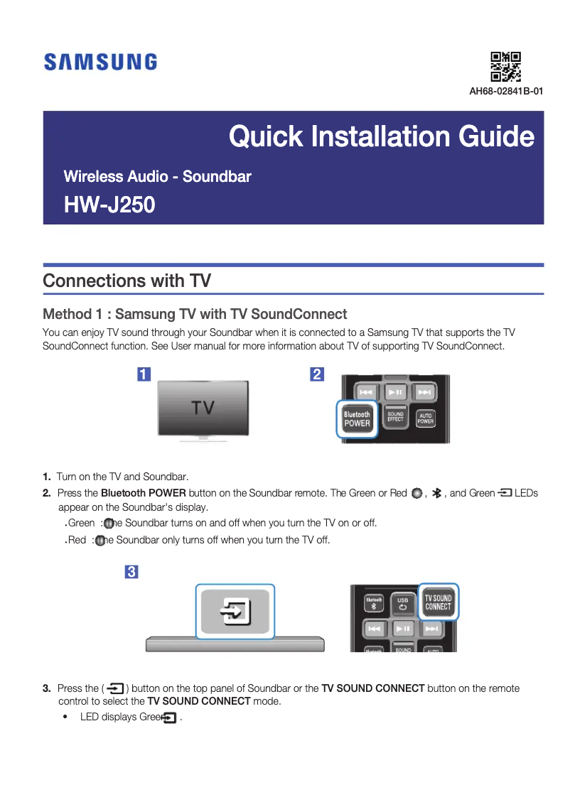 Page 1 de la notice Guide d'installation Samsung HW-J250