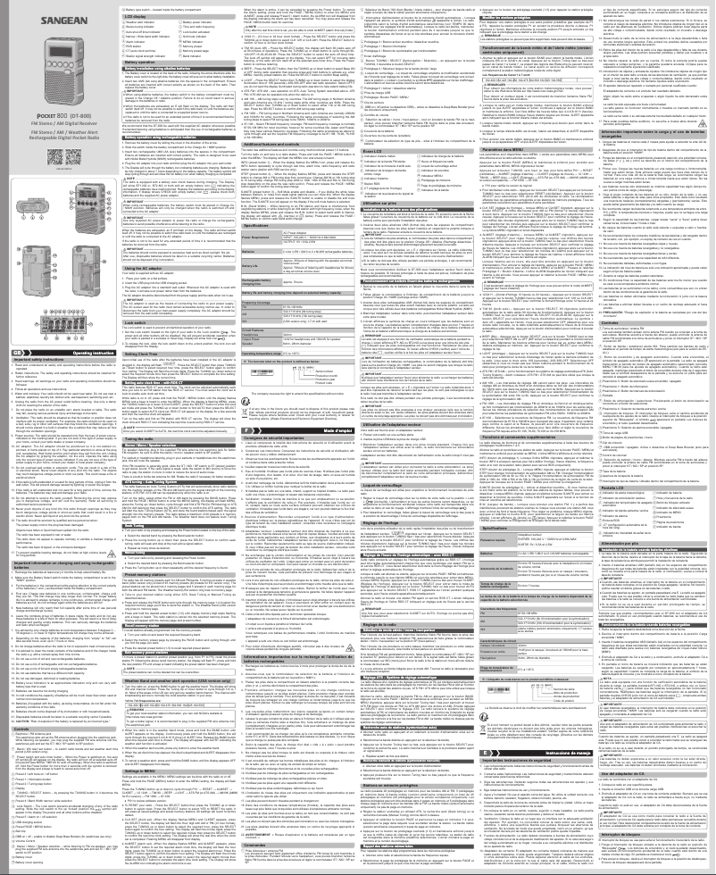 Image de la première page du manuel de l'appareil DT-800