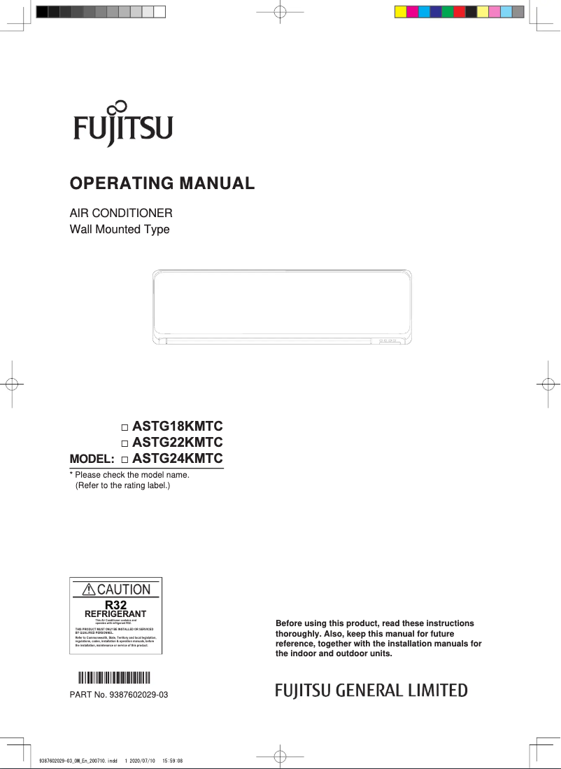 Page 1 de la notice Manuel utilisateur Fujitsu Lifestyle ASTG18KMTC