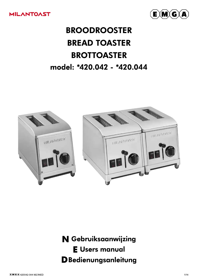 Page 1 de la notice Manuel utilisateur MilanToast 420044