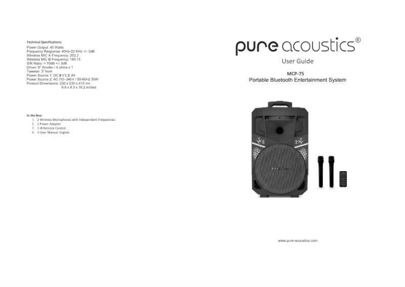 Page n°1 - Manuel utilisateur Pure Acoustics MCP-75