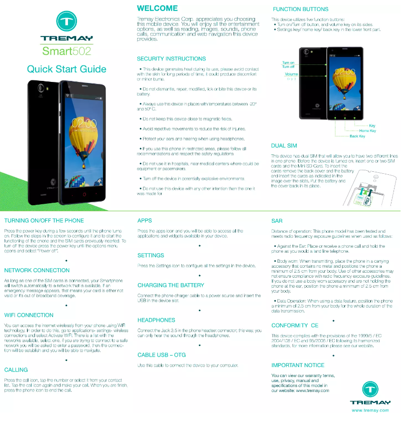 Page 1 de la notice Manuel utilisateur Tremay Smart 502