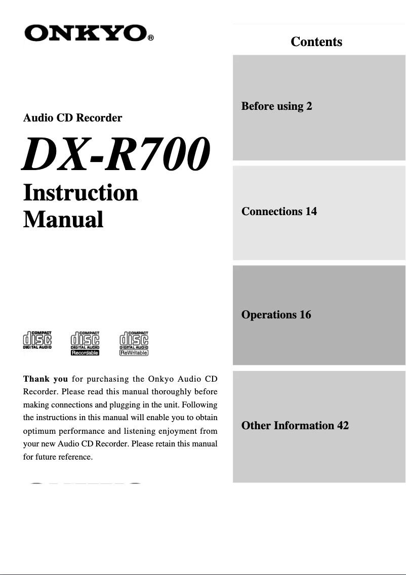 Image de la première page du manuel de l'appareil DX-R700