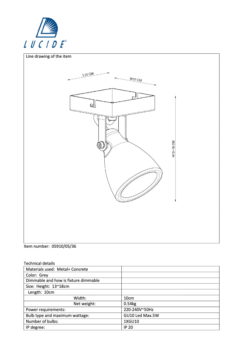 Page n°1 - Manuel utilisateur Lucide Concri 05910/05/36