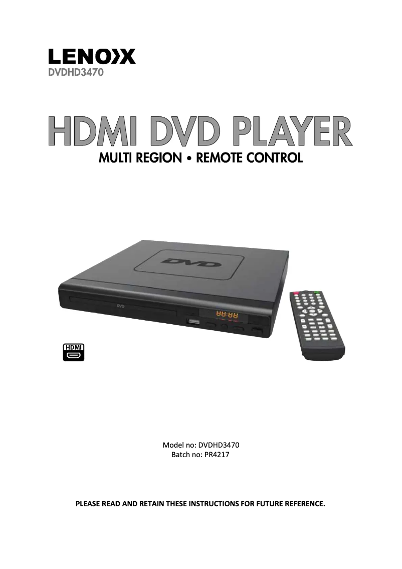 Page 1 de la notice Manuel utilisateur Lenoxx DVDHD3470
