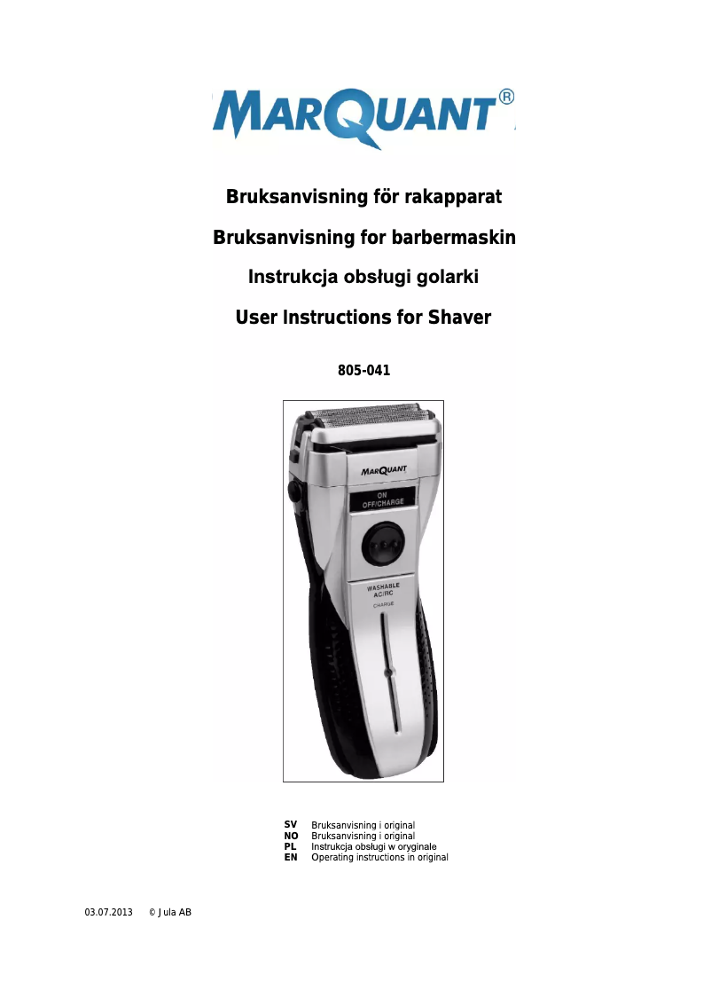 Page n°1 - Manuel utilisateur Marquant 805-041