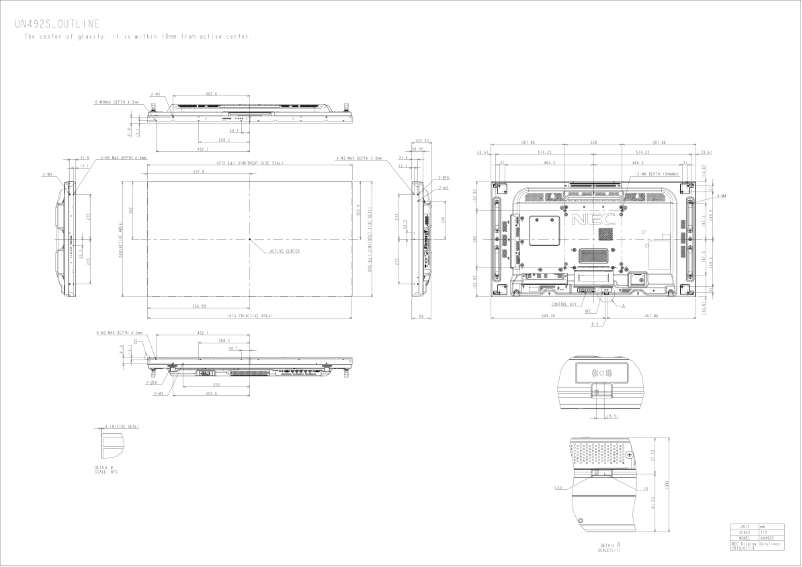 Page 1 de la notice Dessin technique NEC MultiSync UN492S