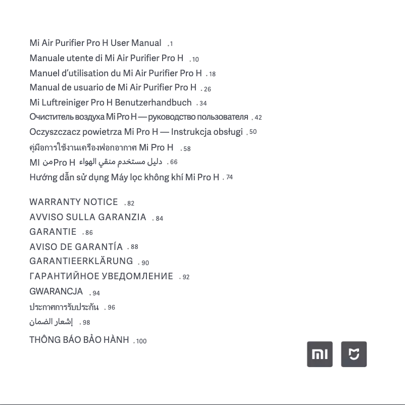 Page 1 de la notice Manuel utilisateur Xiaomi Mi Air Purifier Pro H
