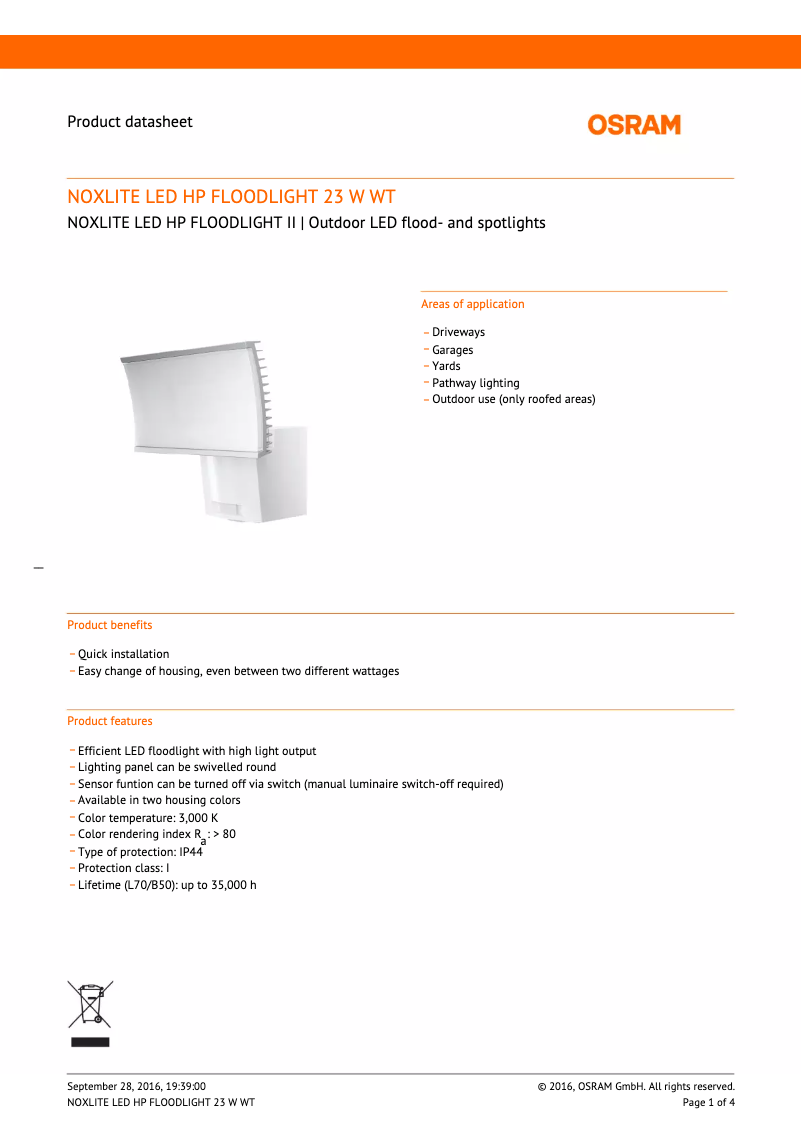 Page n°1 - Manuel utilisateur Osram Noxlite