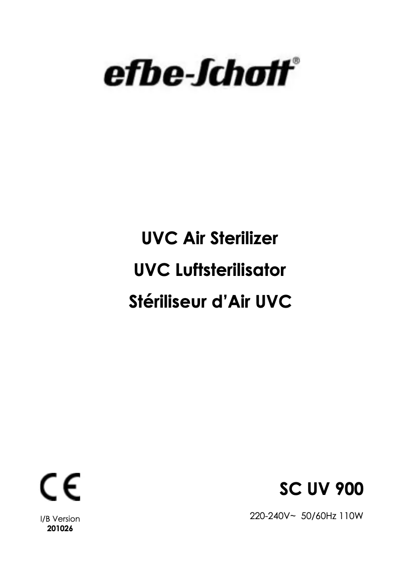 Page 1 de la notice Manuel utilisateur Efbe-Schott SC UV 900