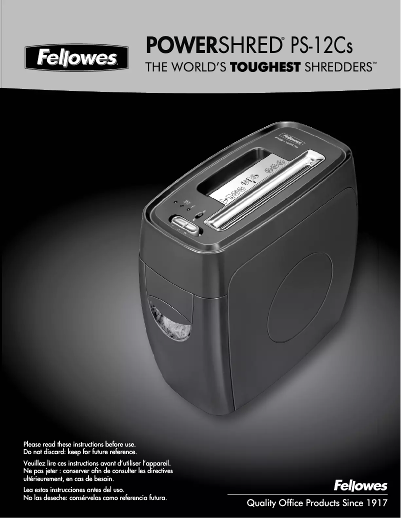 Page n°1 - Manuel utilisateur Fellowes Powershred PS-12Cs