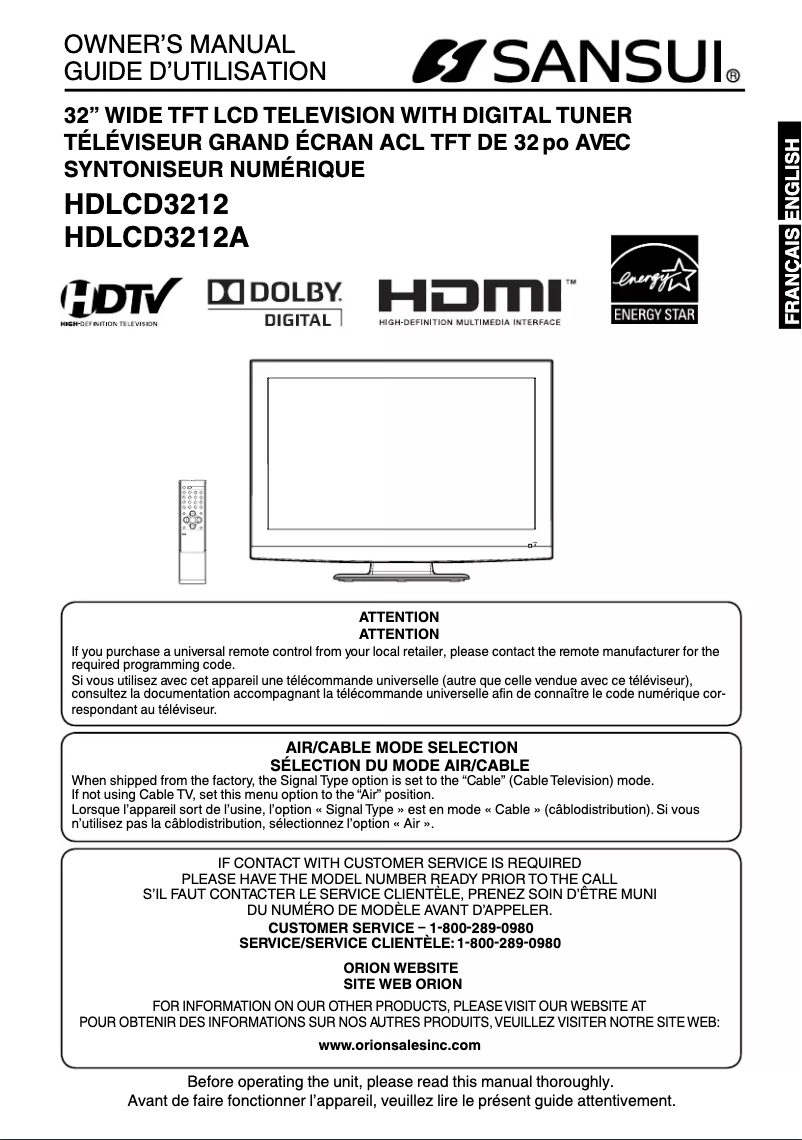 Page n°1 - Manuel utilisateur Sansui HDLCD3212