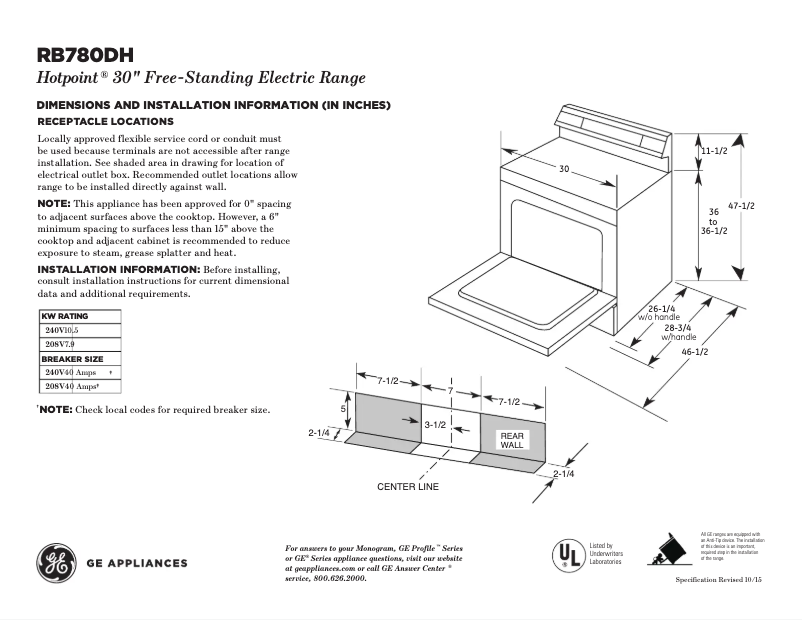 Page 1 de la notice Fiche technique Hotpoint RB780DHBB