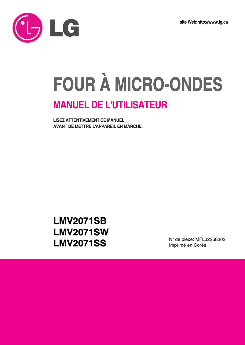 Page 1 de la notice Manuel utilisateur LG MV-2045AQS
