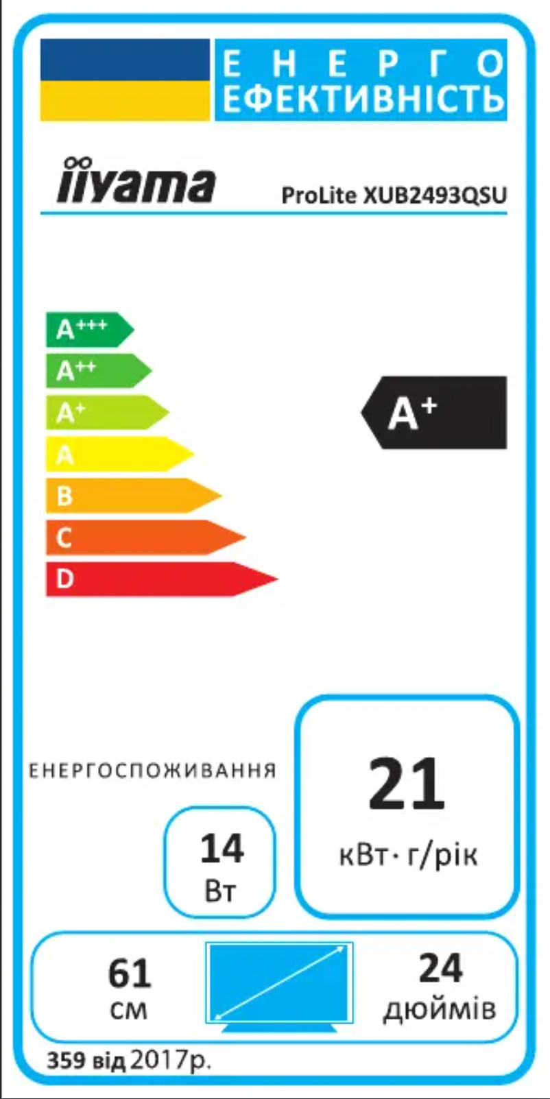 Page n°1 - Label énergétique Iiyama ProLite XUB2493QSU
