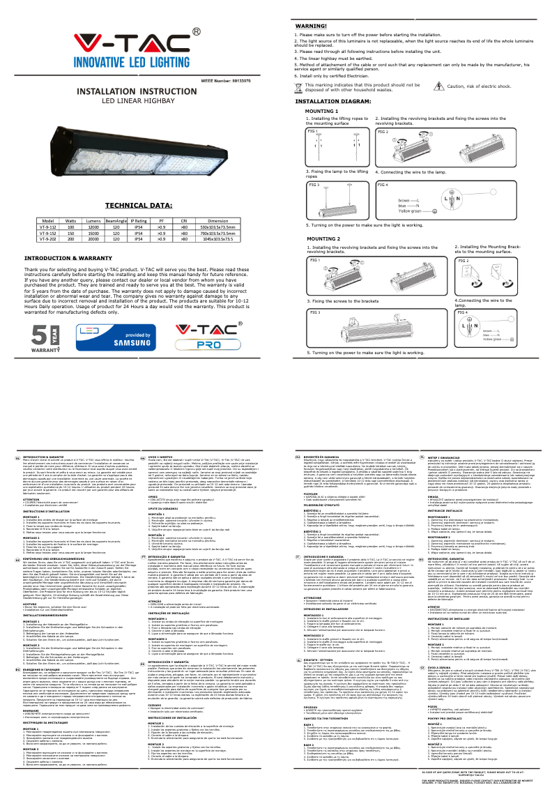 Page 1 de la notice Manuel utilisateur V-TAC VT-9-152
