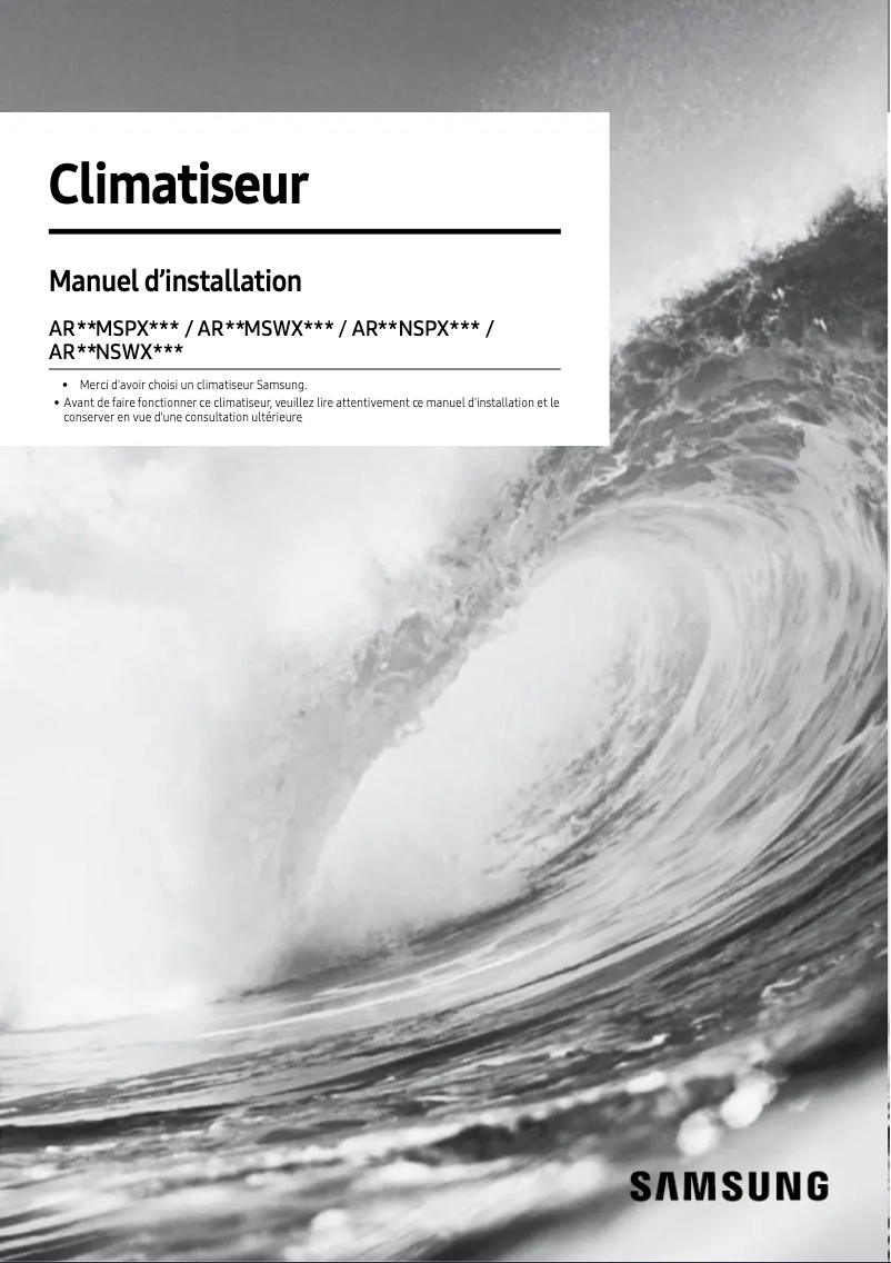 Page 1 de la notice Guide d'installation Samsung AR12MSPXAWKNEU
