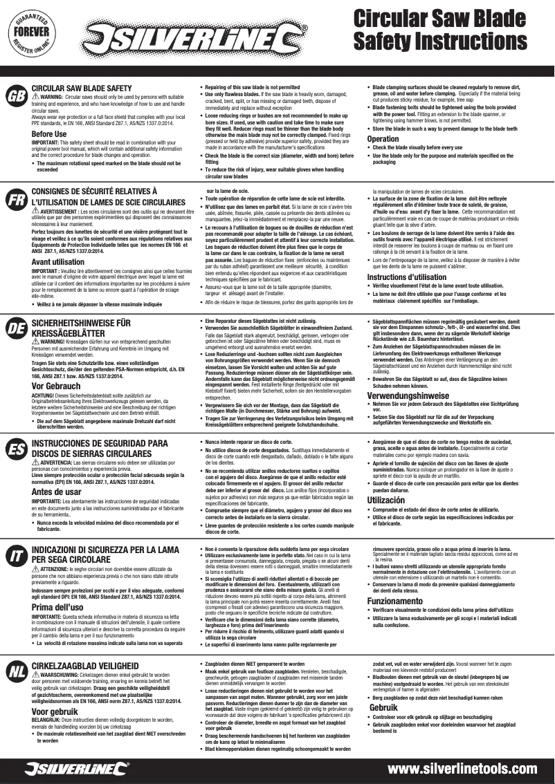 Page 1 de la notice Manuel utilisateur Silverline 282390