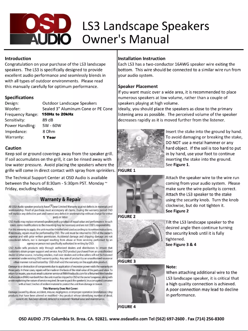Page n°1 - Manuel utilisateur OSD Audio LS3-PE