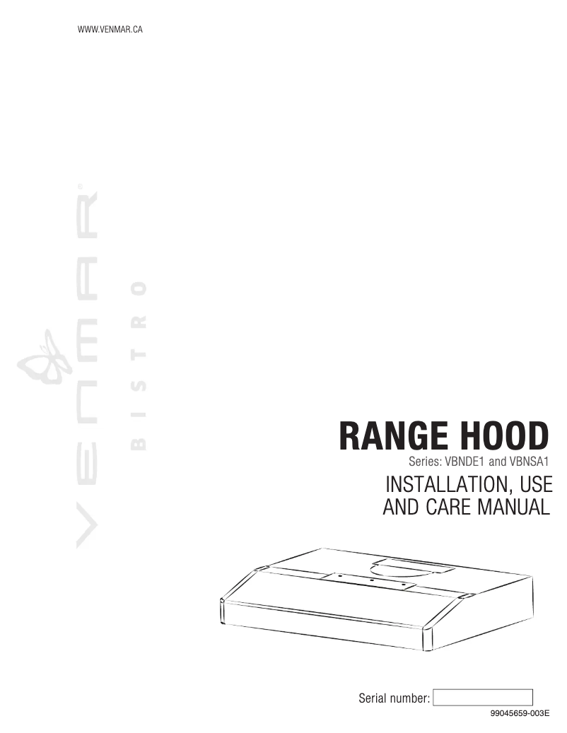 Page 1 de la notice Guide d'installation Venmar Bistro VBNDE130SS