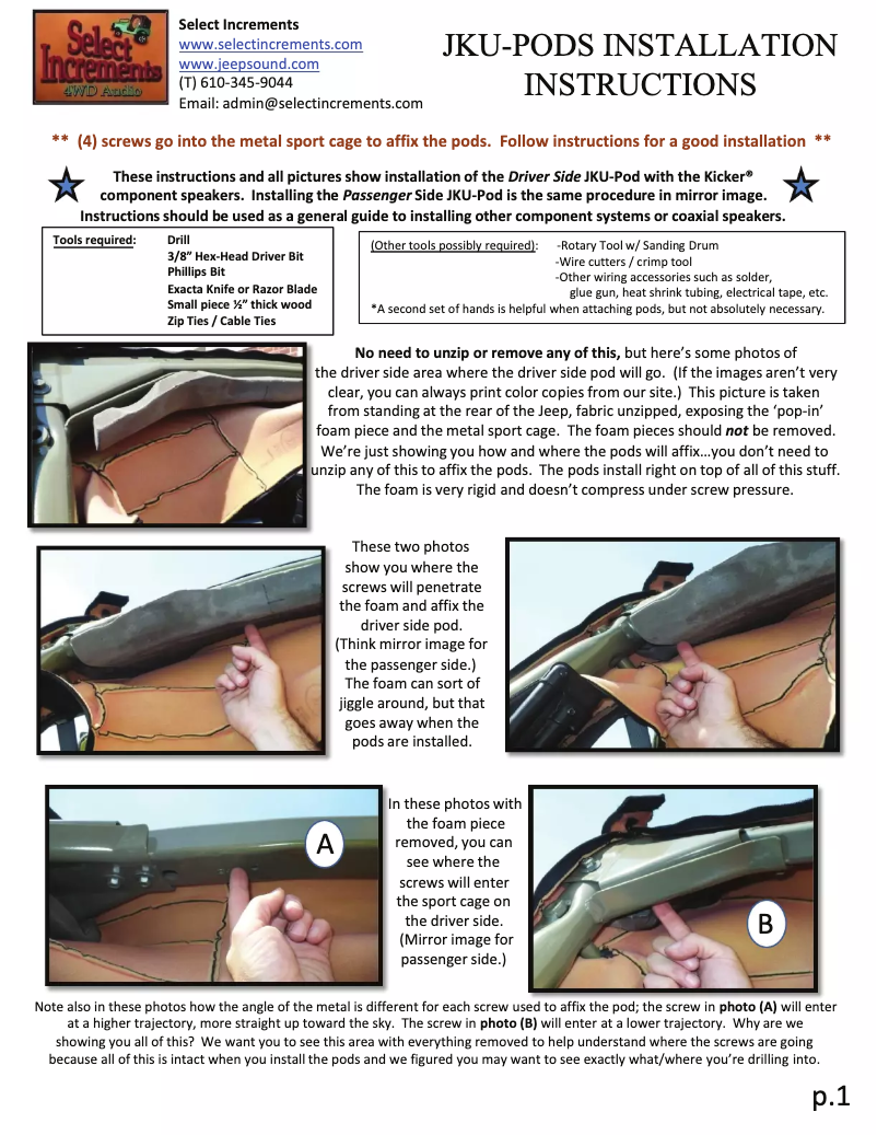 Page 1 de la notice Manuel utilisateur Select Increments JKU-Pods