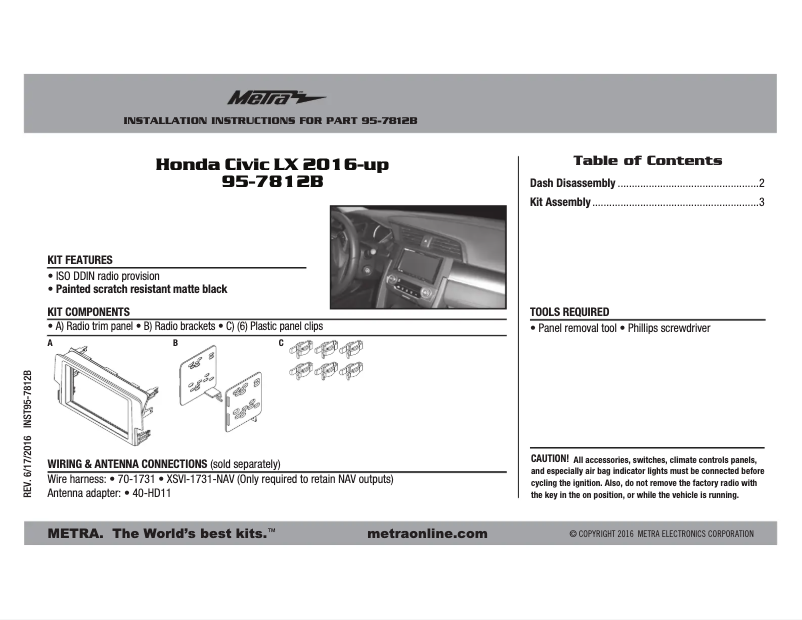 Page n°1 - Manuel utilisateur Metra 95-7812B