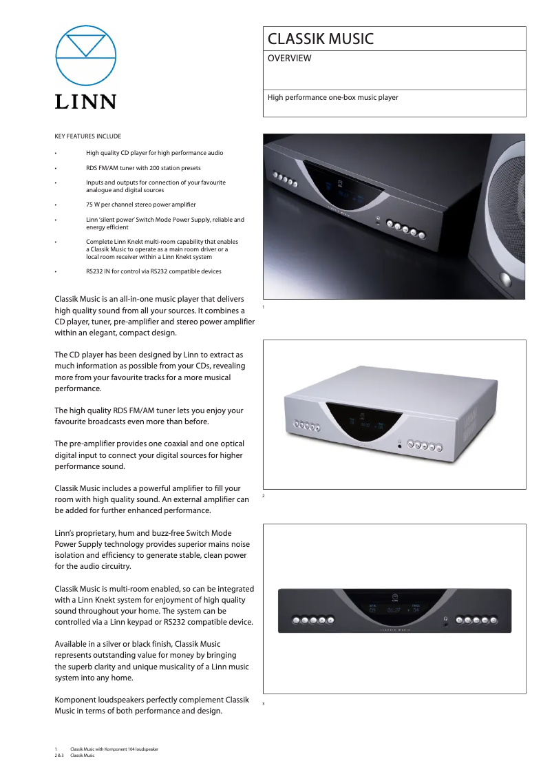 Page 1 de la notice Fiche technique Linn Classik Music 08