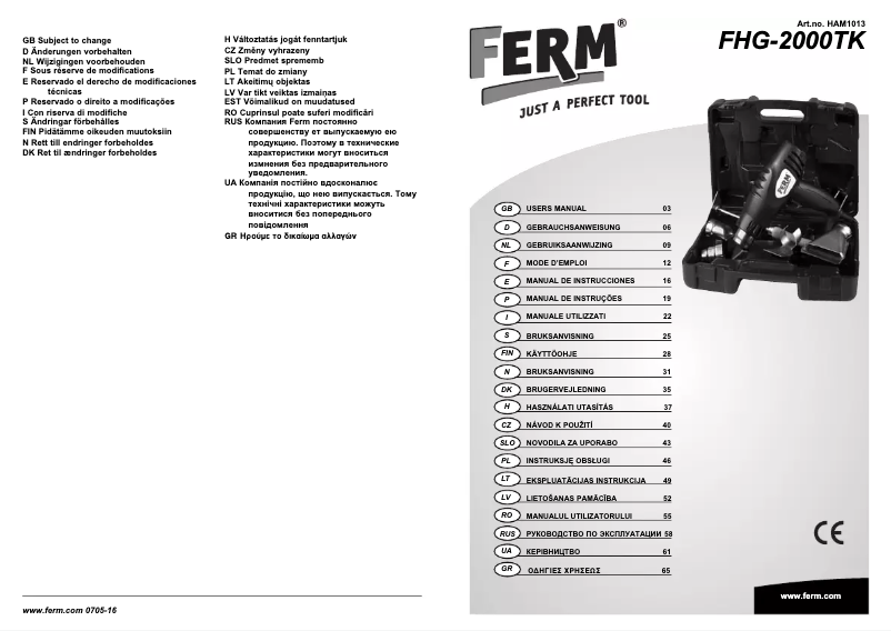 Page n°1 - Manuel utilisateur Ferm FHG-2000TK