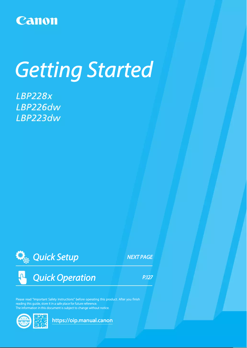 Image de la première page du manuel de l'appareil i-SENSYS LBP226dw