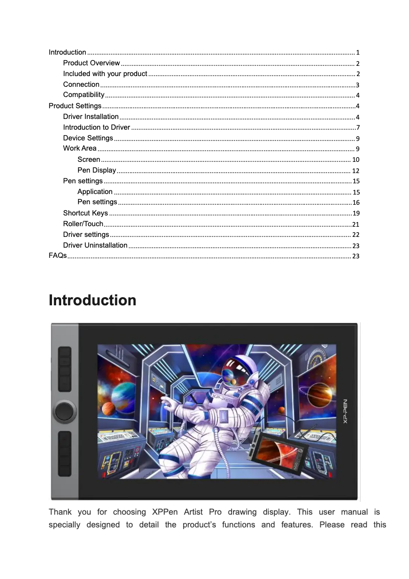 Page 1 de la notice Manuel utilisateur XP-PEN Artist Pro 16