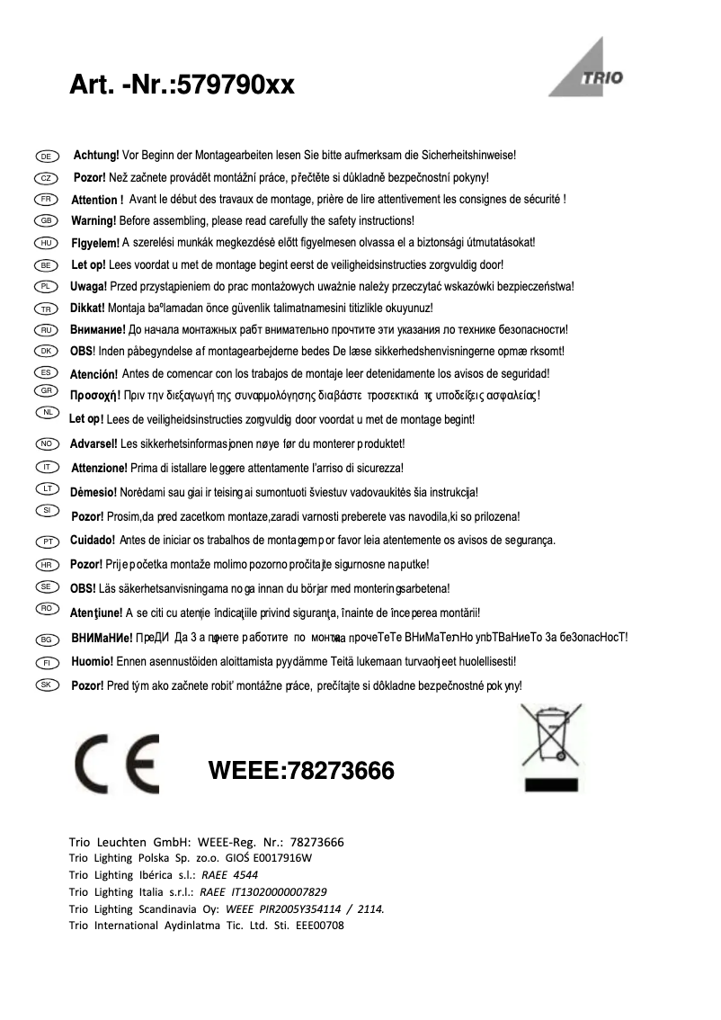 Página 1 del manual Manual de usuario Trio Lighting Curtis