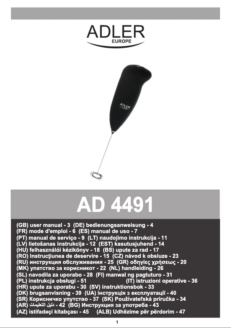Page 1 de la notice Manuel utilisateur Adler AD 4491