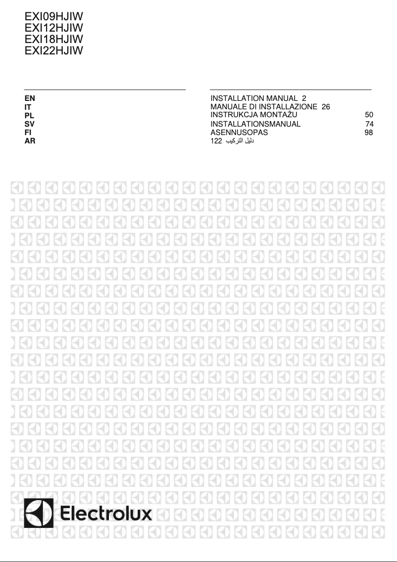 Page 1 de la notice Guide d'installation Electrolux EXI18HJIWI