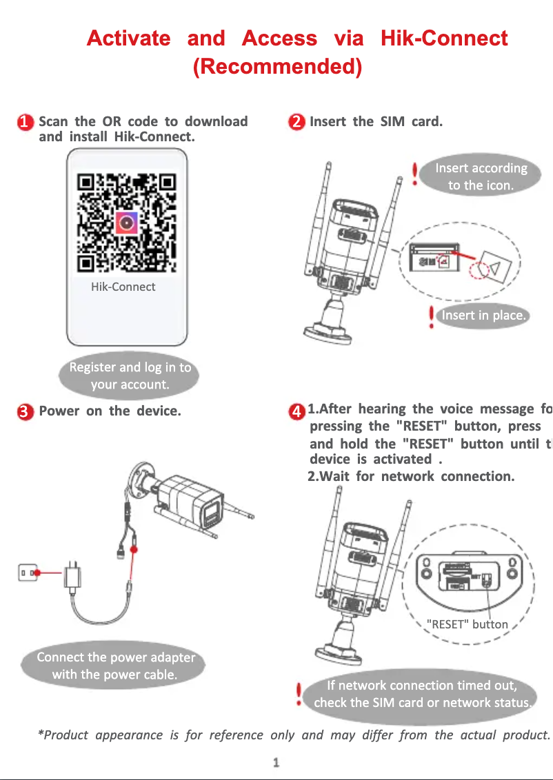 Page 1 de la notice Guide d'installation Hikvision DS-2CD1023G2-LIDUF