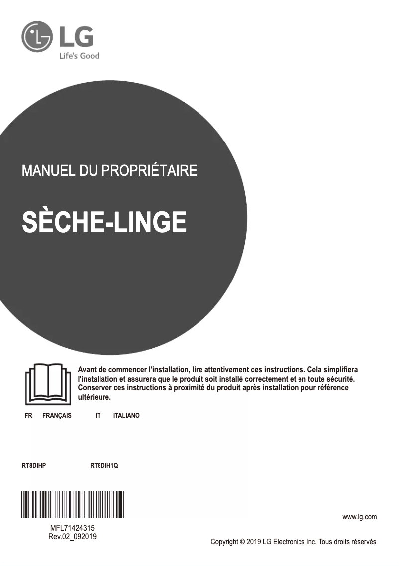 Page 1 de la notice Manuel utilisateur LG RT8DIHP