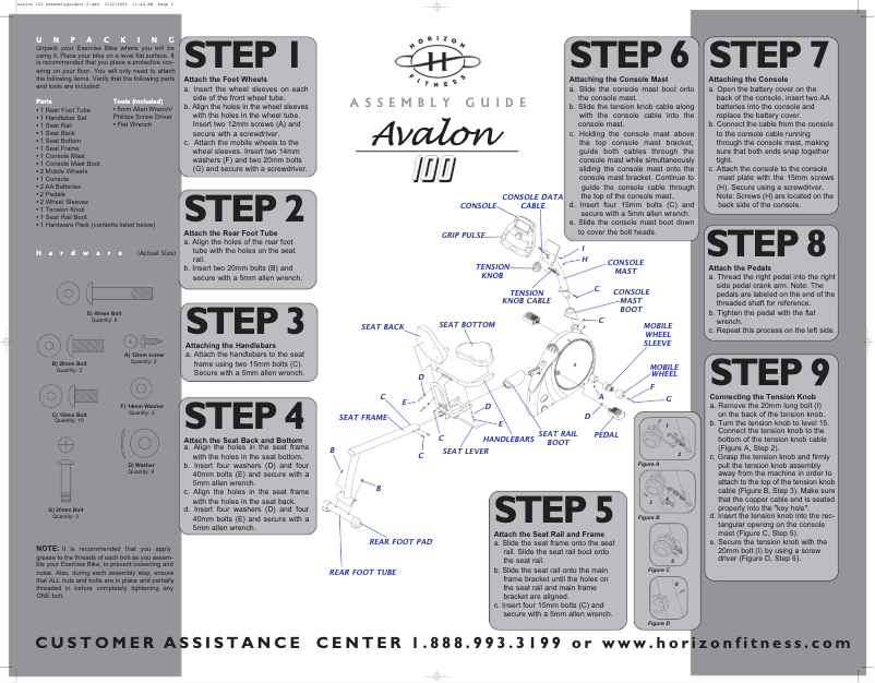 Página 1 del manual Manual de usuario Horizon Fitness Avalon 100