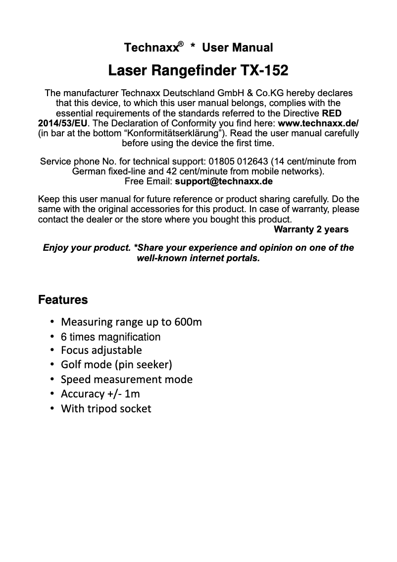 Page 1 de la notice Manuel utilisateur Technaxx TX-152