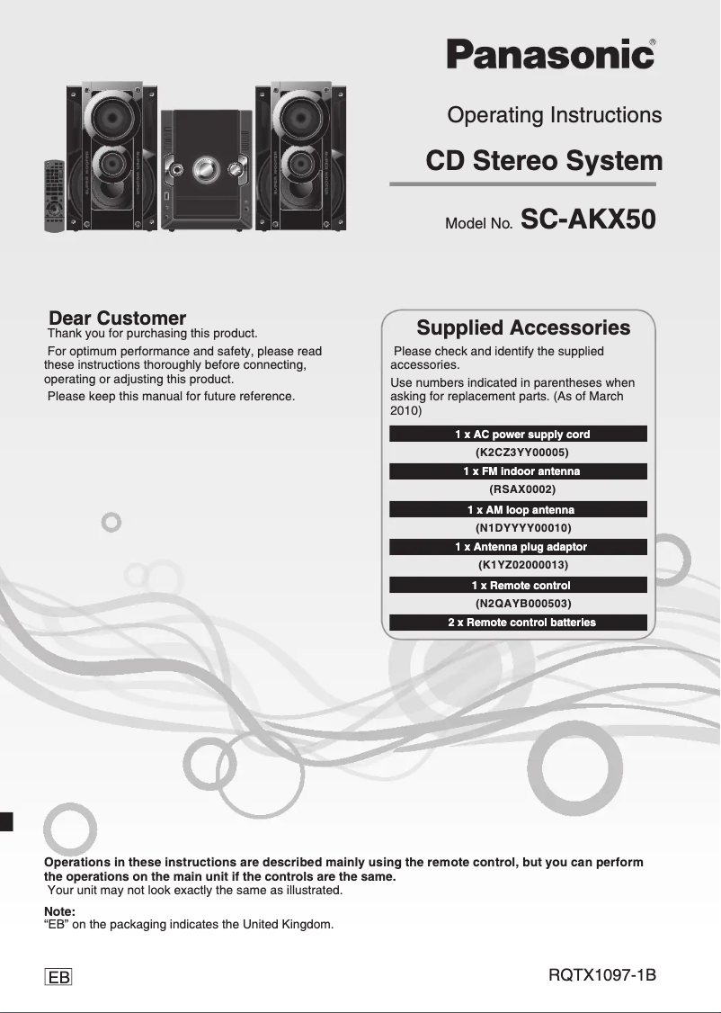Page 1 de la notice Manuel utilisateur Panasonic SC-AKX50